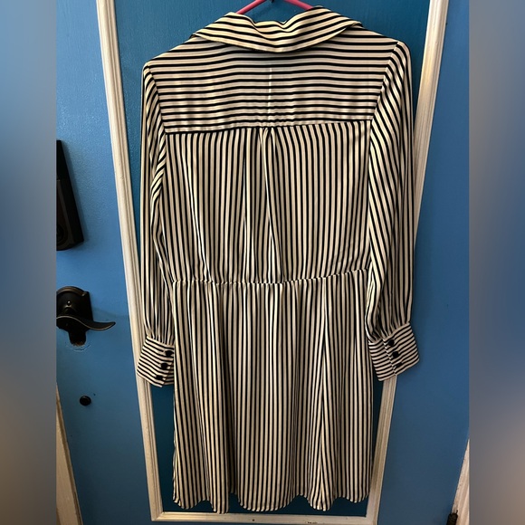 H&M Black and White Striped Long Sleeve Shirt Dress Sz S - Picture 2 of 7